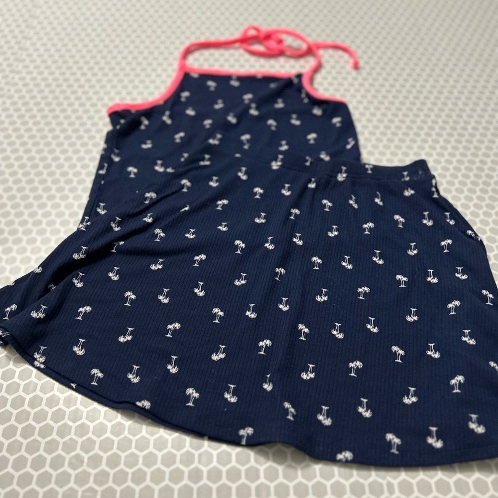 Epic Threads Navy Girls Halter Top and Matching Skirt with Pink Trim. Size L